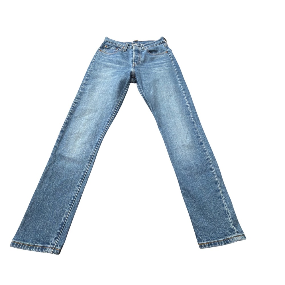 Levis Premium 501 Skinny Jeans Medium Wash Button Fly 501S Womens 24 x 28 AA14
